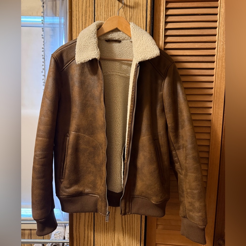 Lucky Brand Sherpa Leather Bomber Jacket
